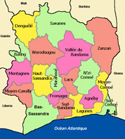 Carte des r�gions en C�te d'Ivoire
