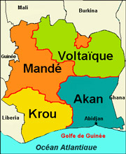 Carte des r�gions en C�te d'Ivoire